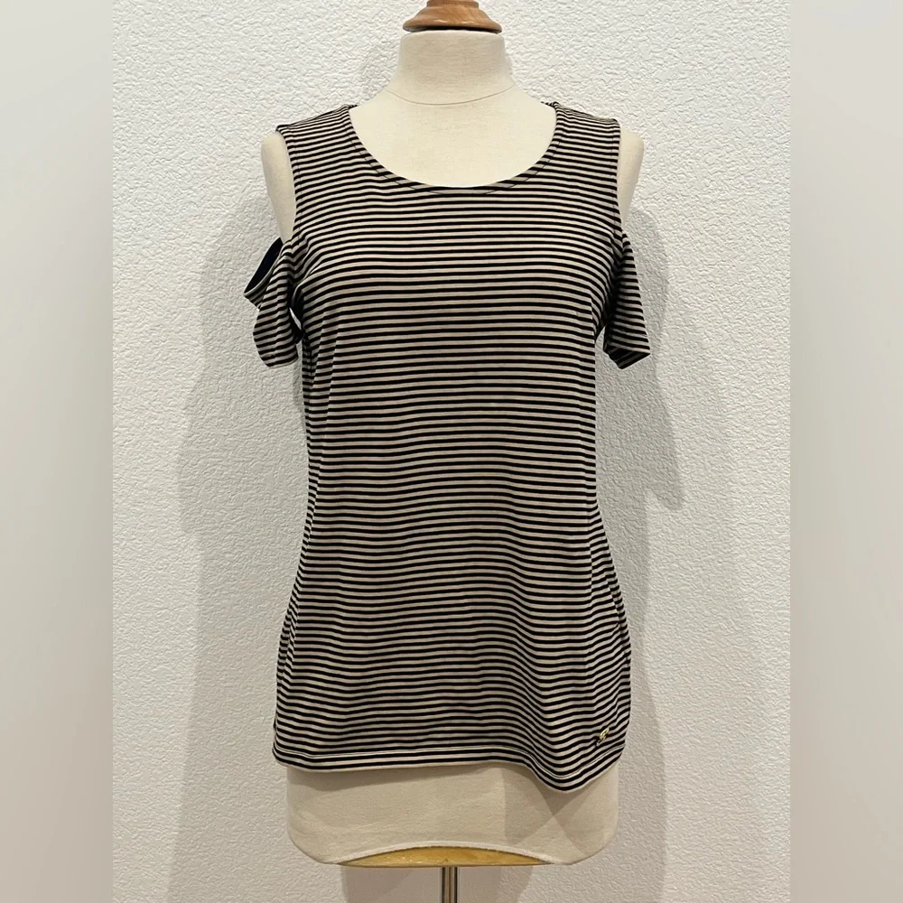 Michael Kors Size M Striped Col Shoulder Tank Top